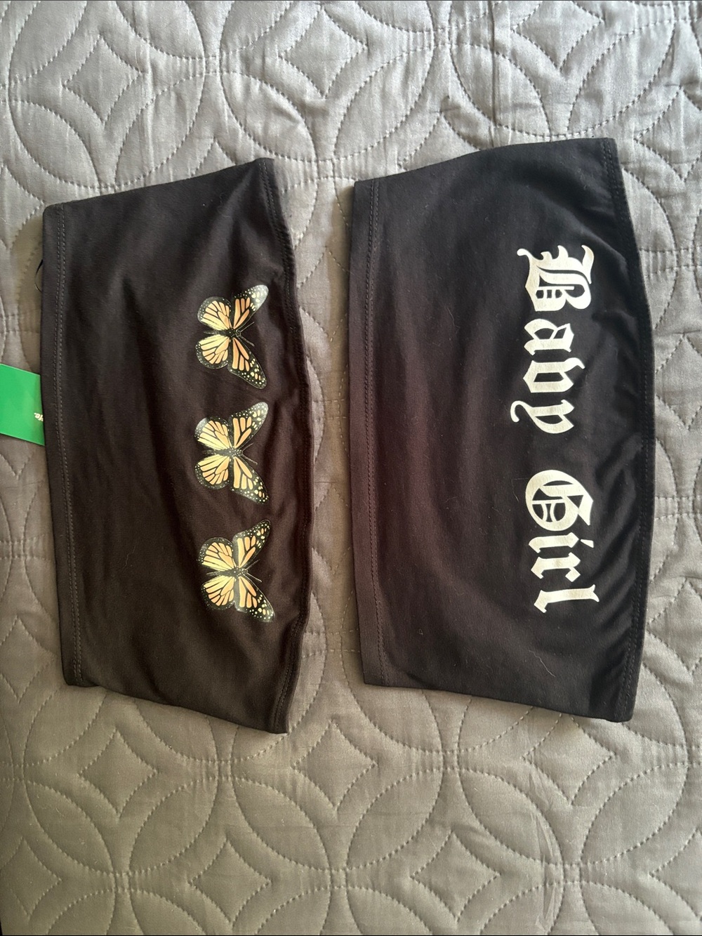 SHEIN Black Butterfly & 'Baby Girl' Double Pack Tube Crop Tops